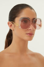 Vintage look sunglasses with Swarovski – the oversize style is characterized by wave temples and a big GG interlocking logo – LUX VERSE Luxury Designer Fashion Outlet