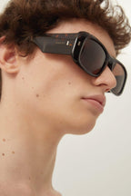 Wrap around rectangular style sunglasses – the style is enriched by unique havanas and by a distinctive metal wirecore – LUX VERSE Luxury Designer Fashion Outlet