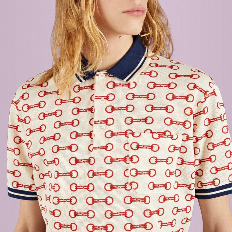 Horsebit print cotton polo shirt – during the Cruise 2023 Cosmogonie fashion show, new constellations of House – LUX VERSE Luxury Designer Fashion Outlet