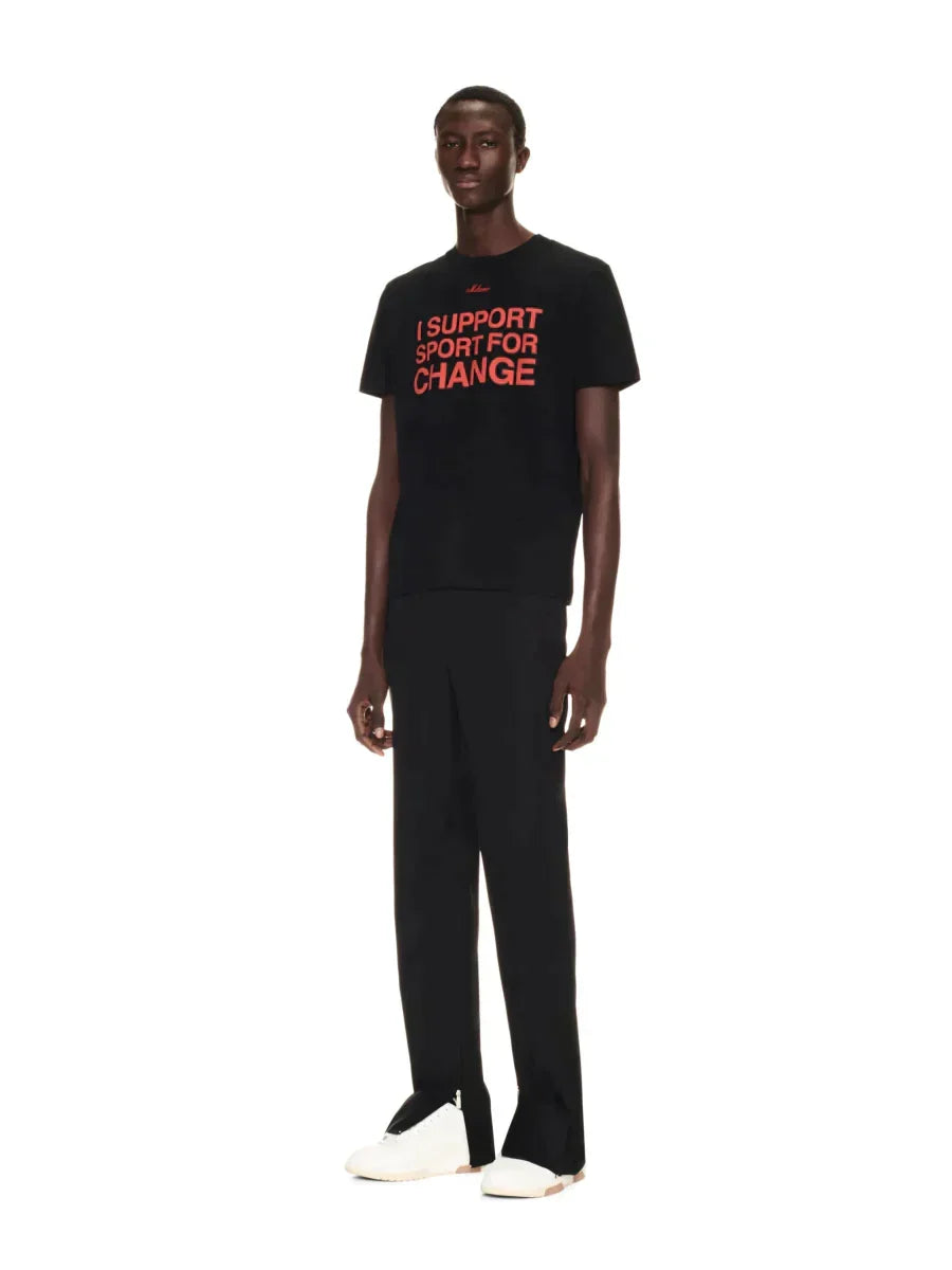 I Support Sport For Change” T-Shirt – red "I SUPPORT SPORT FOR CHANGE" script at front – LUX VERSE Luxury Designer Fashion Outlet