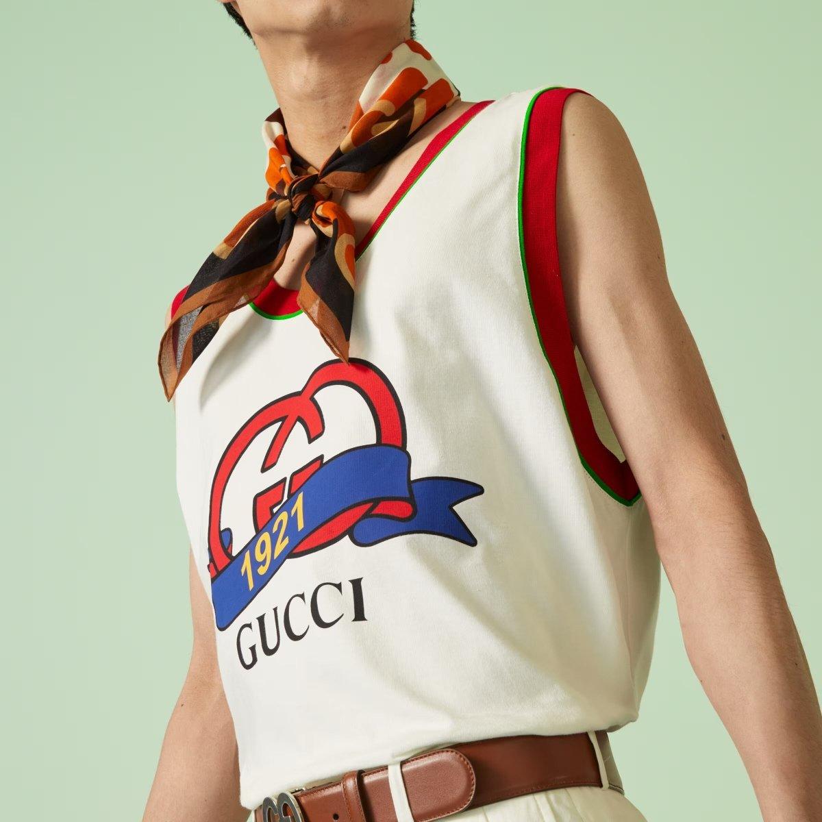 Interlocking G 1921 print cotton top – a striped trim completes the style – LUX VERSE Luxury Designer Fashion Outlet