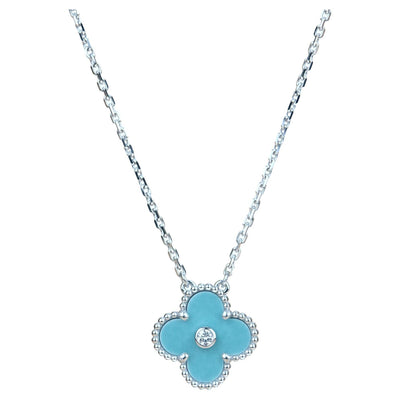 CLOVER 15MM DIAMOND SÈVRES PORCELAIN  NECKLACE SILVER