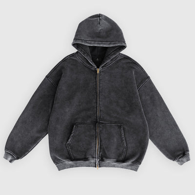 Loose Fit Wash Zip Up Hoodie - RIZZ UNIVERSE