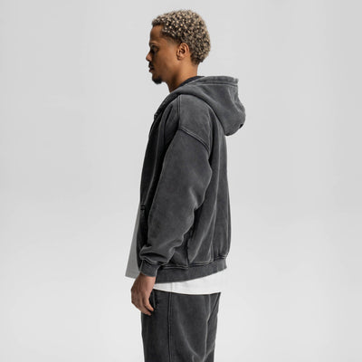 Loose Fit Wash Zip Up Hoodie - RIZZ UNIVERSE