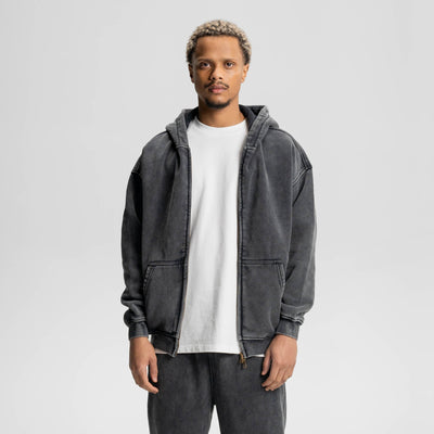 Loose Fit Wash Zip Up Hoodie - RIZZ UNIVERSE