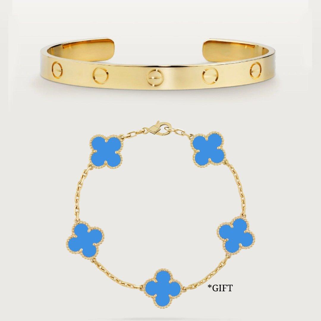 Love Bracelet - Gift Alhambra Bracelet – 1x Love Bracelet (Adjustable Size)1x (GIFT) Vintage Alhambra Bracelet, 5 motifs – LUX VERSE Luxury Designer Fashion Outlet