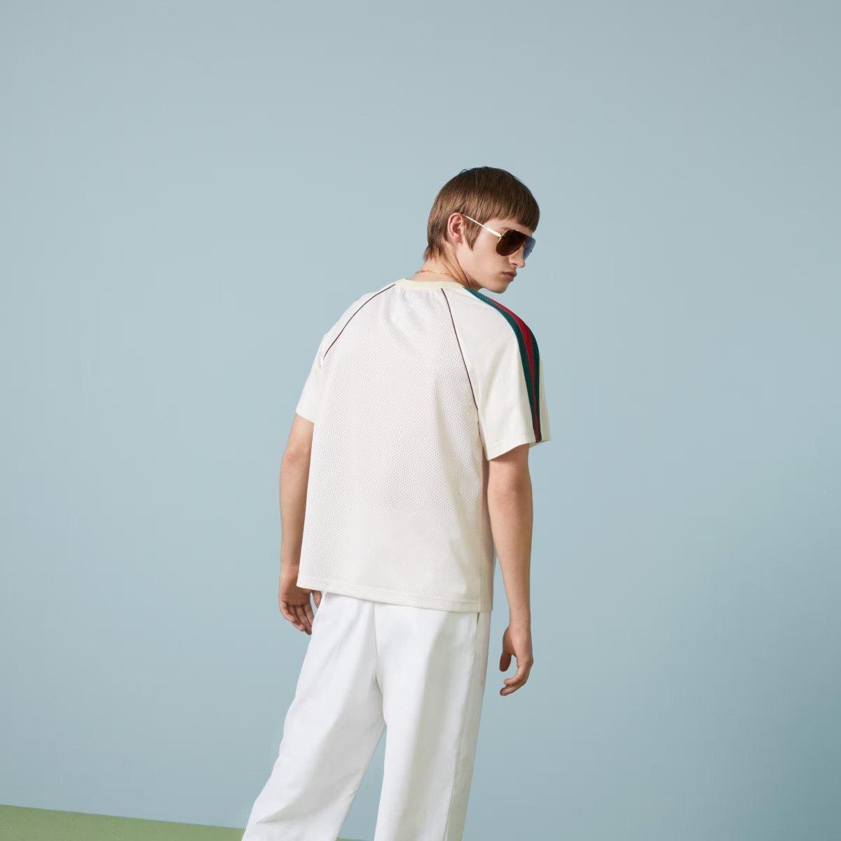 Mesh fabric T-shirt – a sporty play on an emblematic logo, the Interlocking G patch embellishes the design – LUX VERSE Luxury Designer Fashion Outlet