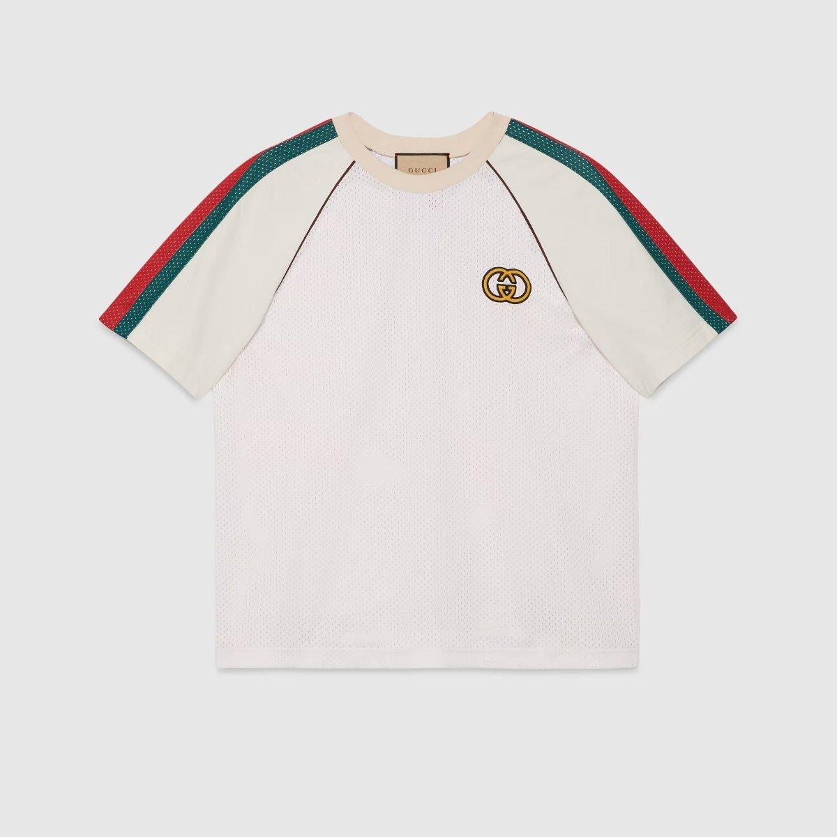 Mesh fabric T-shirt – crafted from mesh fabric, this T-shirt is enriched by the distinctive – LUX VERSE Luxury Designer Fashion Outlet