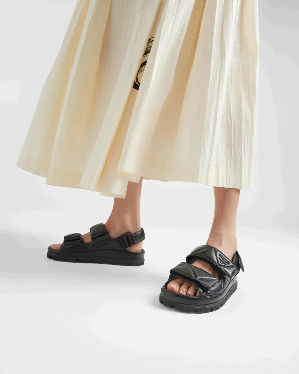 Padded nappa leather sandals – the nappa leather upper characterized by the quilted texture is accented by the – LUX VERSE Luxury Designer Fashion Outlet