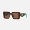 Prada squared havana sunglasses featuring the signature logo triangle