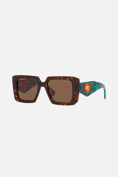 Prada squared havana sunglasses featuring the signature logo triangle - Lux Studios