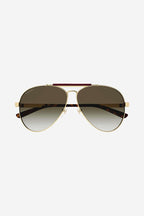 PRE ORDER Avail. 12th August - pilot brown sunglasses featuring double bridge – gG Interlocking logo and enameld stripes recalling the web on both temples – LUX VERSE Luxury Designer Fashion Outlet