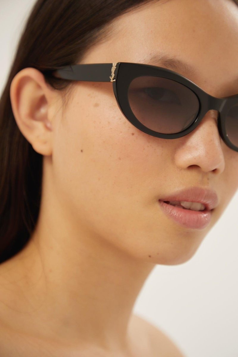 Almond black sunglasses – a FULL ACETATE NARROW FEMININE SHAPE THAT RECALLS THE ICONIC CAT-EYE IN A COOLER – LUX VERSE Luxury Designer Fashion Outlet
