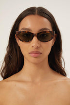 Almond havana sunglasses – a FULL ACETATE NARROW FEMININE SHAPE THAT RECALLS THE ICONIC CAT-EYE IN A COOLER – LUX VERSE Luxury Designer Fashion Outlet