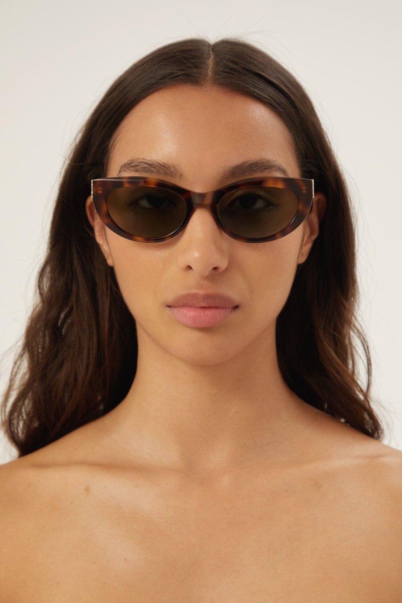 Almond havana sunglasses – a FULL ACETATE NARROW FEMININE SHAPE THAT RECALLS THE ICONIC CAT-EYE IN A COOLER – LUX VERSE Luxury Designer Fashion Outlet