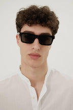 Angular havana grey UNISEX sunglasses – featuring iconic corner angle in the end piece with grey lenses – LUX VERSE Luxury Designer Fashion Outlet