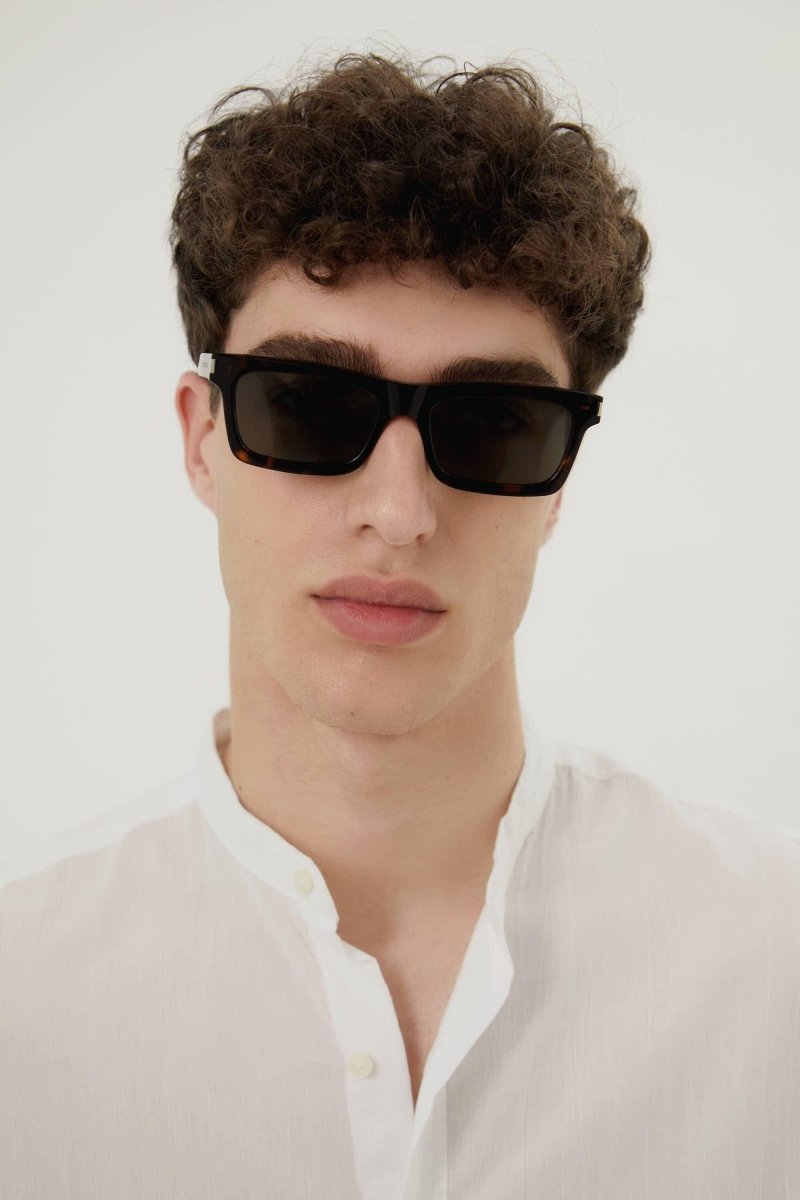 Angular havana grey UNISEX sunglasses – featuring iconic corner angle in the end piece with grey lenses – LUX VERSE Luxury Designer Fashion Outlet