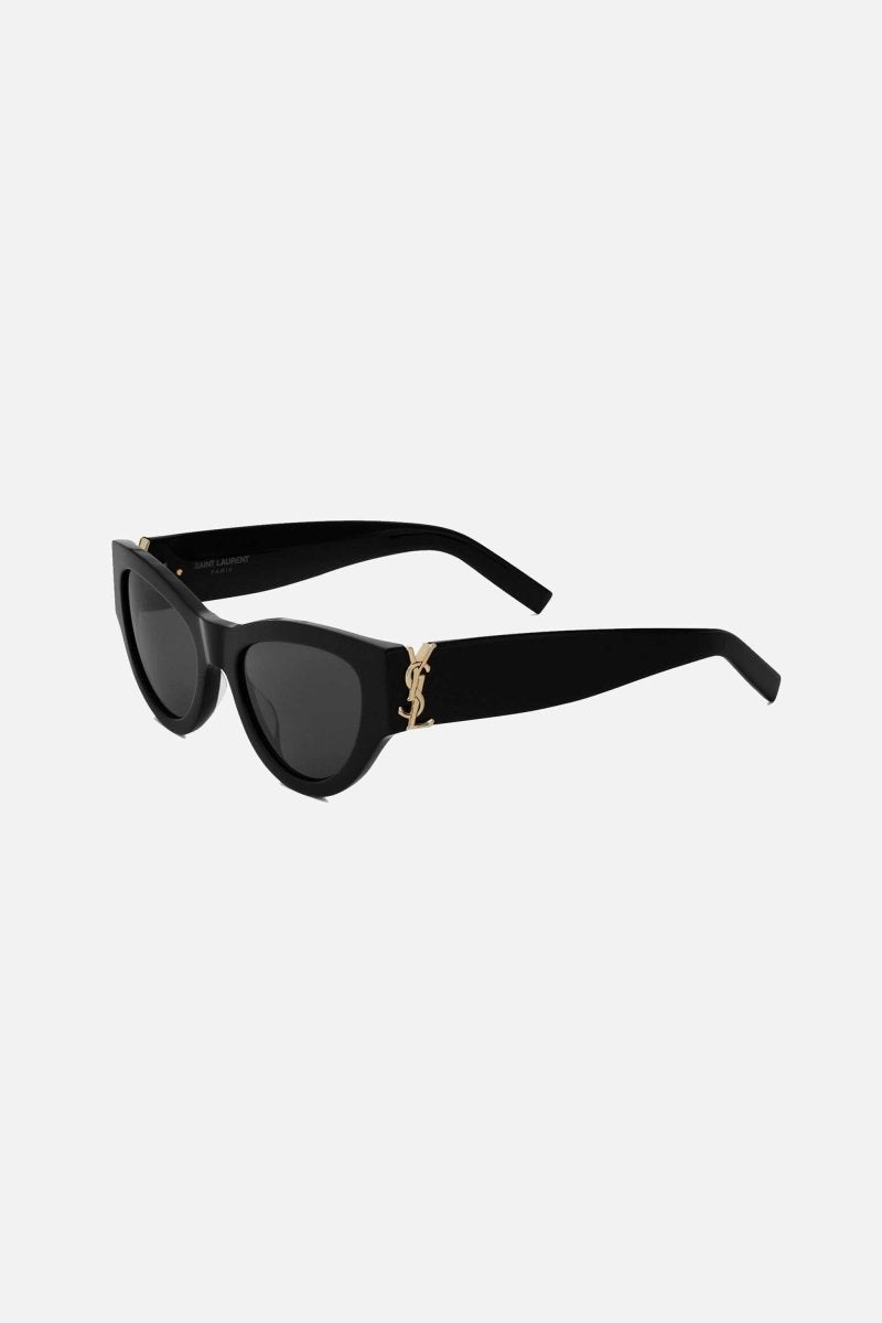 Black almond shape featuring bold YSL logo – tHE MYTHIC YSL SIGNATURE IS INTEGRATED AS AN HINGE DETAIL AND MADE HIGHLY VISIBLE ON – LUX VERSE Luxury Designer Fashion Outlet