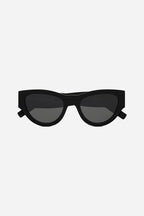 Black almond shape featuring bold YSL logo – a STRONG FEMININE CAT-EYE SHAPE, THE EVOLUTION OF THE MONOGRAM ACETATE IN A BOLDER – LUX VERSE Luxury Designer Fashion Outlet