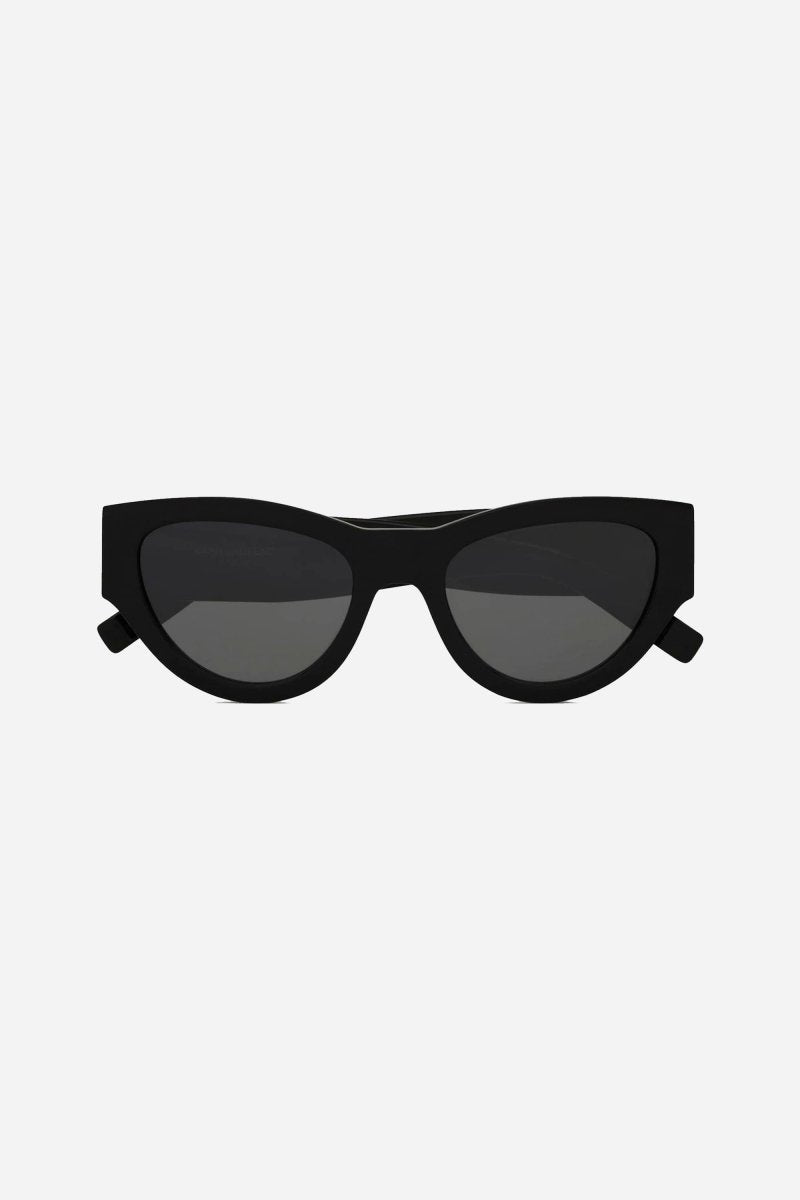 Black almond shape featuring bold YSL logo – a STRONG FEMININE CAT-EYE SHAPE, THE EVOLUTION OF THE MONOGRAM ACETATE IN A BOLDER – LUX VERSE Luxury Designer Fashion Outlet