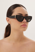 Black almond shape featuring bold YSL logo – tHE MYTHIC YSL SIGNATURE IS INTEGRATED AS AN HINGE DETAIL AND MADE HIGHLY VISIBLE ON – LUX VERSE Luxury Designer Fashion Outlet