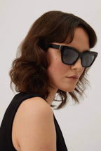 Cat-eye black sunglasses featuring YSL logo – full acetate cat-eye femenine shape characterized by – LUX VERSE Luxury Designer Fashion Outlet