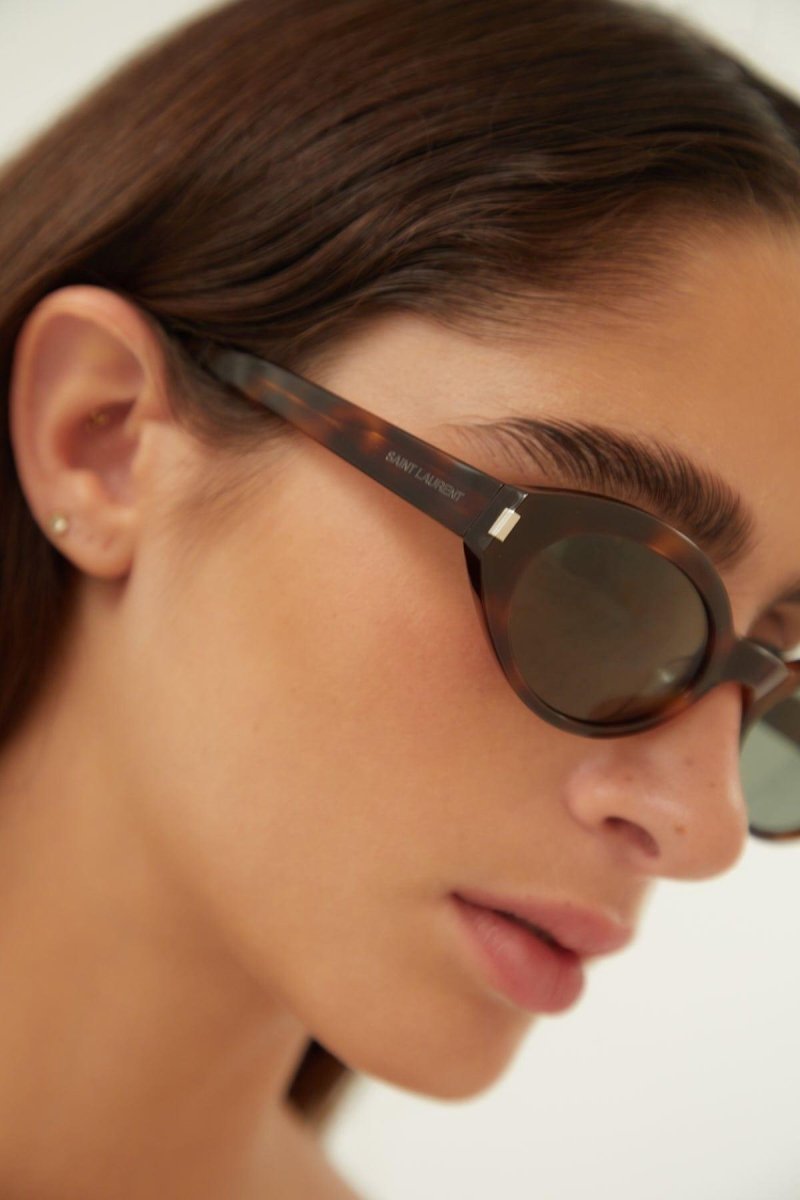 Oval micro havana sunglasses – nARROW GRAPHIC FRAMES WHICH TAKE INSPIRATION FROM ANTHONY VACCARELLO’S – LUX VERSE Luxury Designer Fashion Outlet