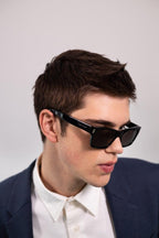 Rectangular sharp black sunglasses – masculine rectangular sharp black sunglasses featuring iconic corner – LUX VERSE Luxury Designer Fashion Outlet