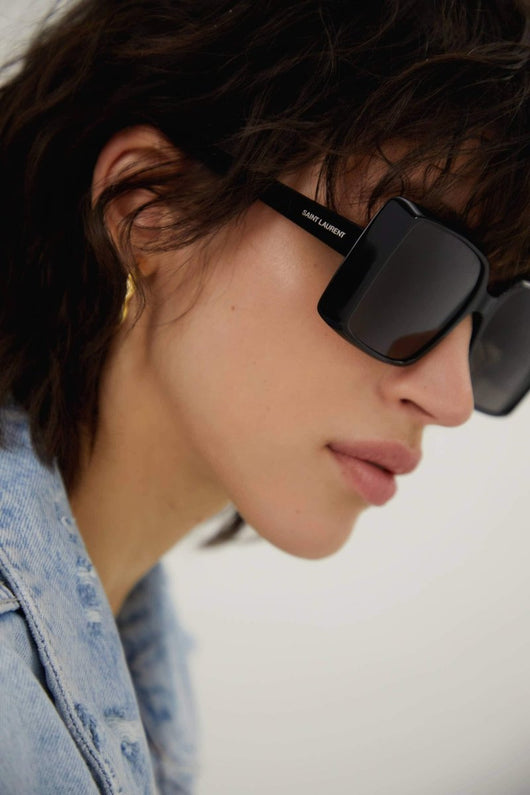 Saint Laurent squared 70s inspired black acetate sunglasses - Lux Studios