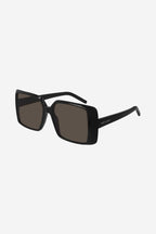 Squared 70s inspired black acetate sunglasses – the temples are enriched by the lasered logo – LUX VERSE Luxury Designer Fashion Outlet