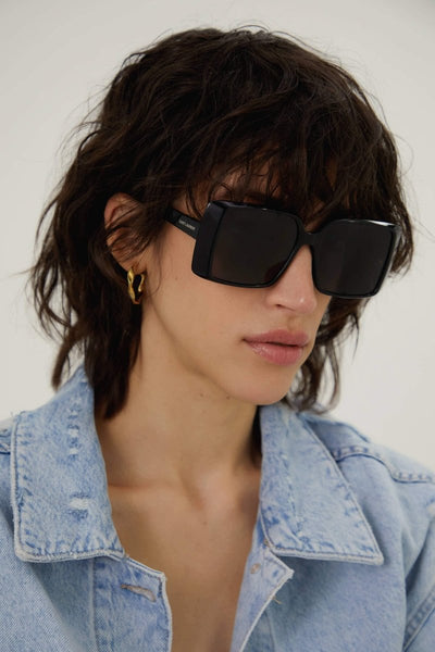 Saint Laurent squared 70s inspired black acetate sunglasses - Lux Studios