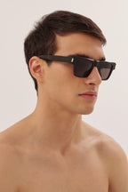 Squared black angular sunglasses – tHE RECTANGULAR SHAPE IS DISTINGUISHED BY THICK TEMPLES WITH THE LOGO – LUX VERSE Luxury Designer Fashion Outlet
