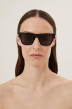 Squared black angular sunglasses – tHE STYLE IS ENRICHED BY THE ICONIC METAL CORNER ANGLE DETAILS – LUX VERSE Luxury Designer Fashion Outlet