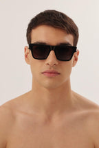 Squared black angular sunglasses – tHE STYLE IS ENRICHED BY THE ICONIC METAL CORNER ANGLE DETAILS – LUX VERSE Luxury Designer Fashion Outlet