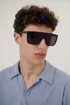 UNISEX MASK ACE black sunglasses – a new acetate mask enriched by the corner angle in black – LUX VERSE Luxury Designer Fashion Outlet