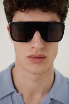 UNISEX MASK ACE black sunglasses – the logo is laser engraved on both temples – LUX VERSE Luxury Designer Fashion Outlet