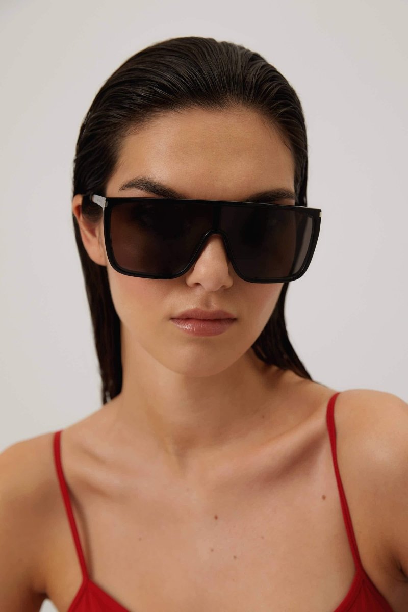 UNISEX MASK ACE black sunglasses – a new acetate mask enriched by the corner angle in black – LUX VERSE Luxury Designer Fashion Outlet