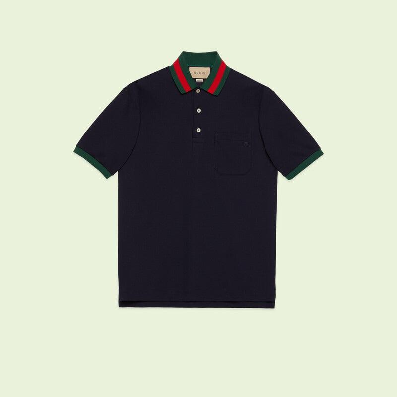 Stretch cotton piquet polo – defined by the contrast stripes on the collar and the Double G symbol, this navy – LUX VERSE Luxury Designer Fashion Outlet