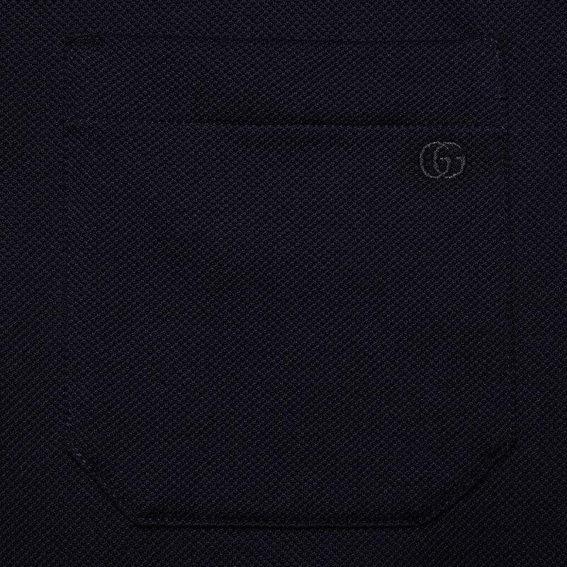 Stretch cotton piquet polo – navy stretch cotton piquet Double G embroidery Short sleeves Chest patch pocket Side – LUX VERSE Luxury Designer Fashion Outlet