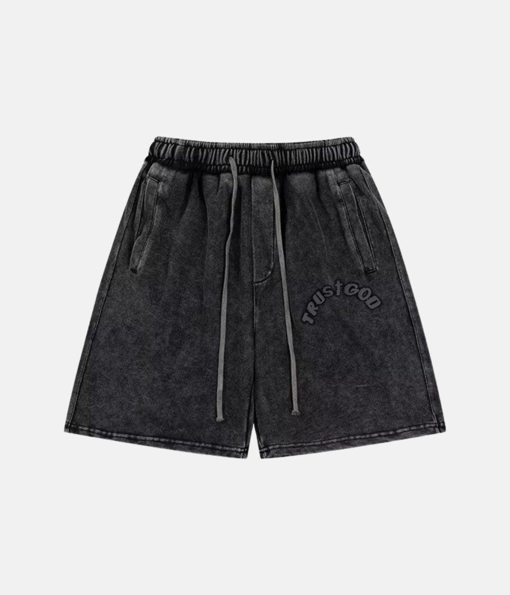 Trust God Shorts – material: Premium Cotton & Polyester | Washed Design: Foam Print | Kanye – LUX VERSE Luxury Designer Fashion Outlet