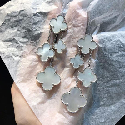 CLOVER  4 MOTIFS WHITE MOP EARRINGS  SILVER