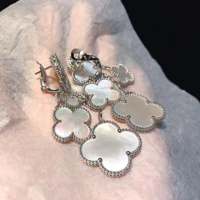 CLOVER  4 MOTIFS WHITE MOP EARRINGS  SILVER