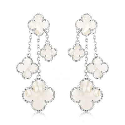 CLOVER  4 MOTIFS WHITE MOP EARRINGS  SILVER