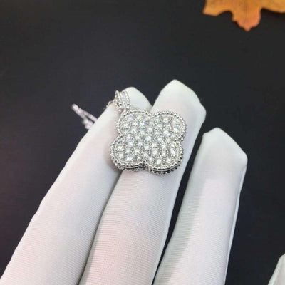 CLOVER LARGE 25MM FULL DIAMOND  NECKLACE  SILVER
