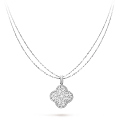 CLOVER LARGE 25MM FULL DIAMOND  NECKLACE  SILVER