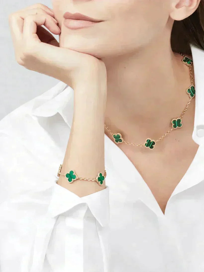 Vintage Alhambra bracelet, 5 motifs. – these four-leaf clover-inspired lucky icons are outlined with gold beading – LUX VERSE Luxury Designer Fashion Outlet