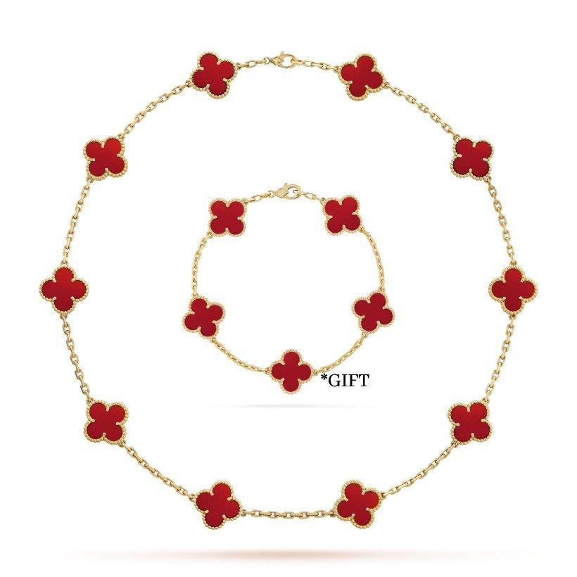 Vintage Alhambra Necklace + ONE FREE BRACELET – these four-leaf clover-inspired lucky icons are outlined with gold beading – LUX VERSE Luxury Designer Fashion Outlet
