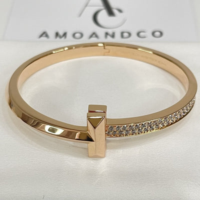 WIDE DIAMONDS HINGED BANGLE ROSE GOLD