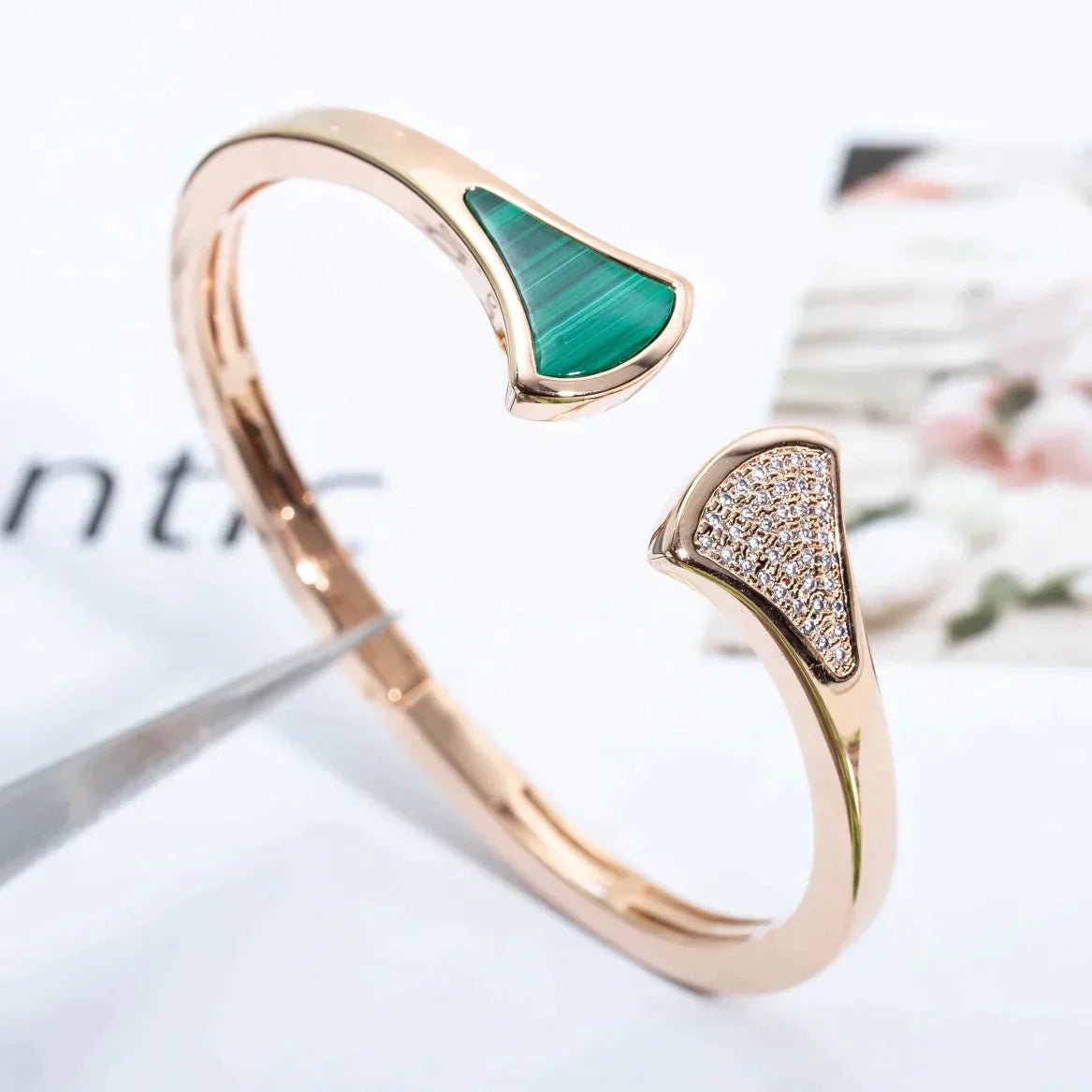 DREAM BRACELET OPEN MALACHITE ROSE GOLD