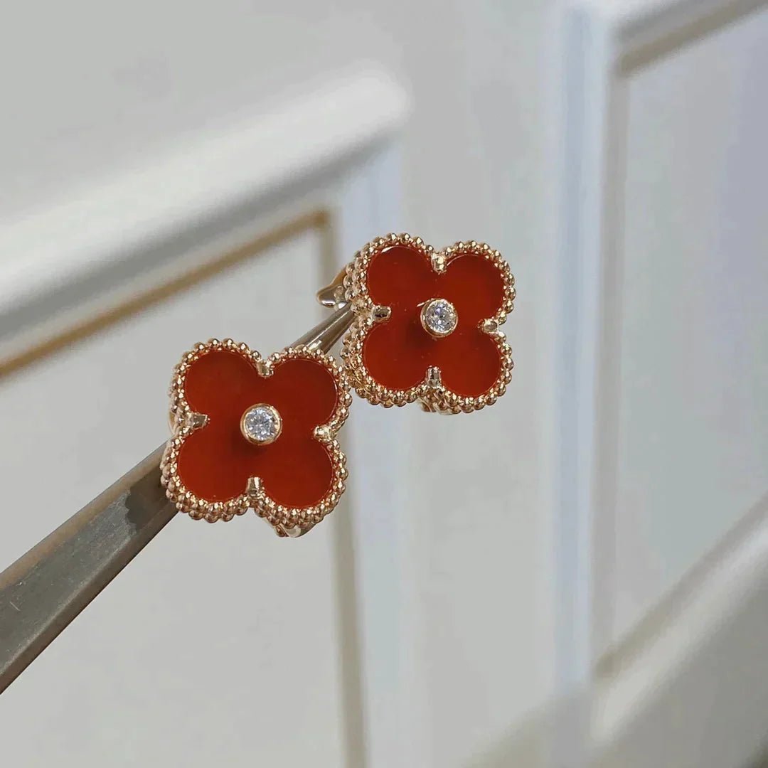 CLOVER MEDIUM 1 MOTIFS CARNELIAN DIAMOND EARRINGS